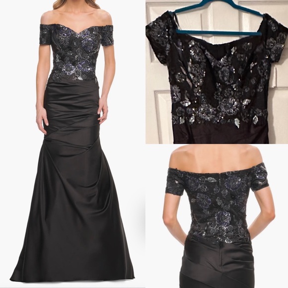 Off the Shouder Embroidered
Bodice Satin Mermaid Gown
La Femme size 8 - Picture 4 of 7